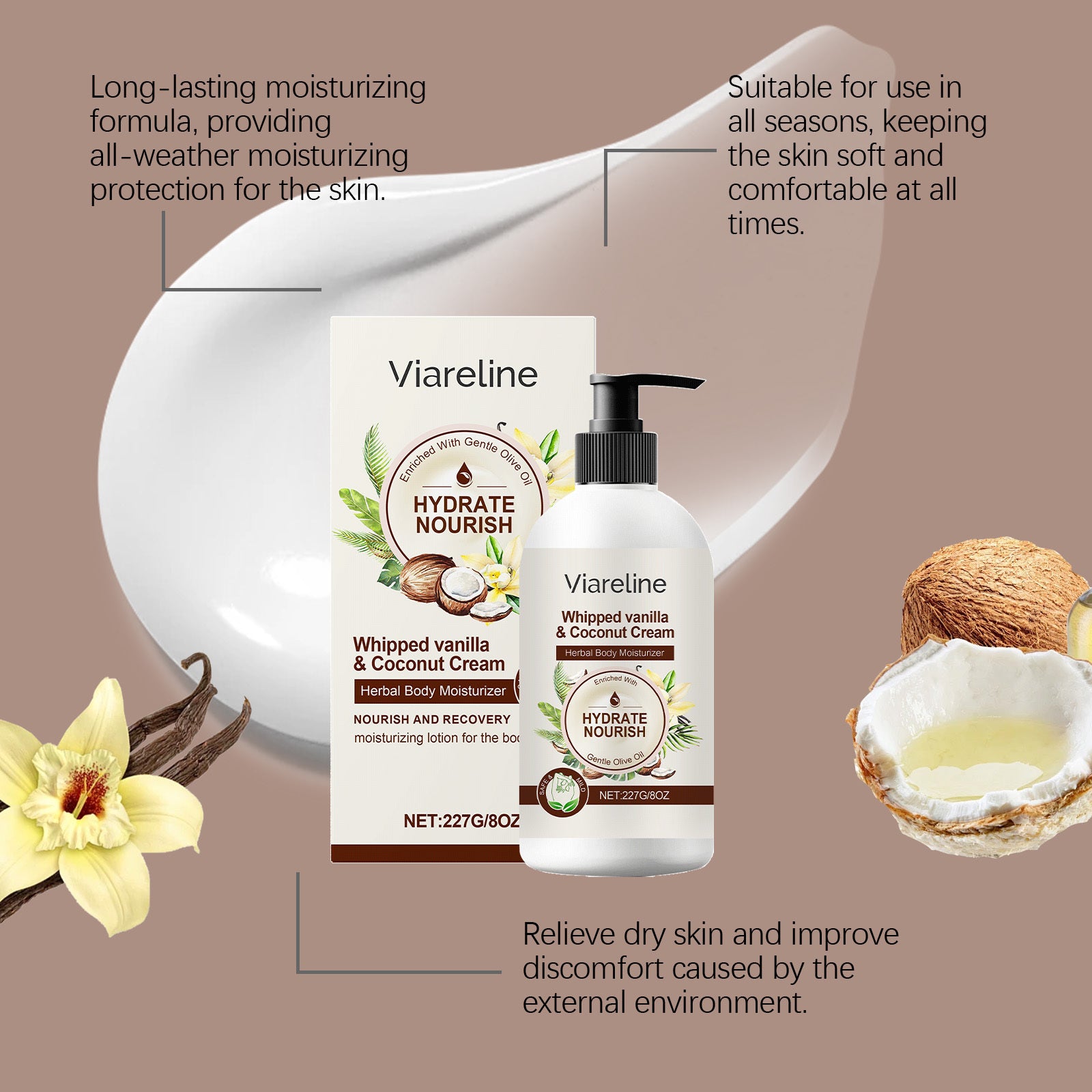 Coconut Body Moisturizing Cream With Elasticity