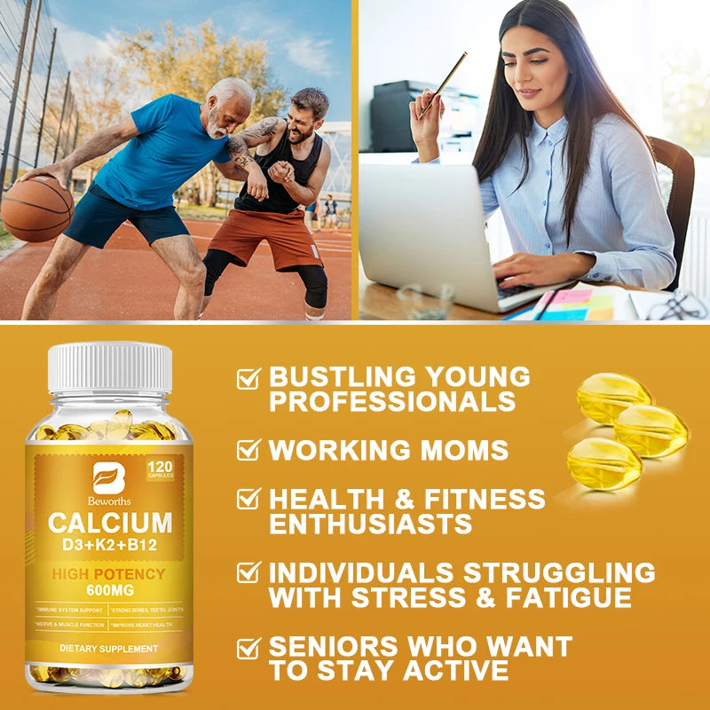 BW D3 K2 B12 Calcium Capsules for Healthy Bones, Teeth, Muscles & Energy